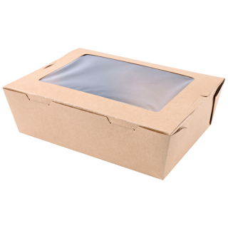 Menu box Nature Kraft s okénkem, 21,5x16,2x16,4 cm / 1500 ml - hnědá