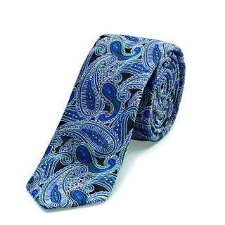 Kravata úzká, paisley - tm. modrá
