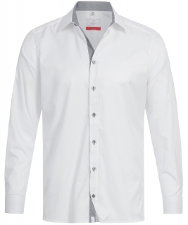 Pánská košile MODERN, dlouhý rukáv - bílá/kontrastní šedý vzor