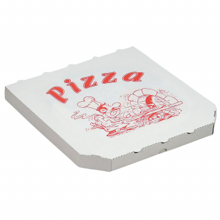 Krabice na pizzu, 32,5x32,5x3 cm - bílá/červená