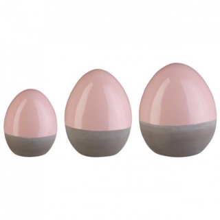 Keramická vajíčka Biana*, set 3 ks - růžová/šedá