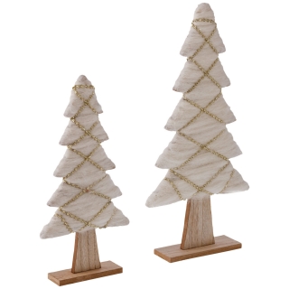 Set vánočních stromků Yasemin, 31 cm / 41 cm - bílá/hnědá/zlatá