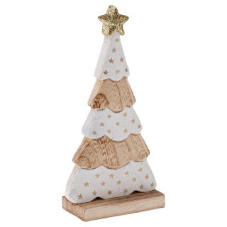Vánoční deko stromek Sevil, 8x4x17 cm - hnědá/bílá/zlatá