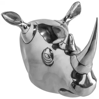 Nástěnná dekorace nosorožec Dayita, 38x33x27 cm - stříbrná