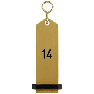 Přívěšek na klíče Bumerang s vyraženým číslem 14 - zlatá